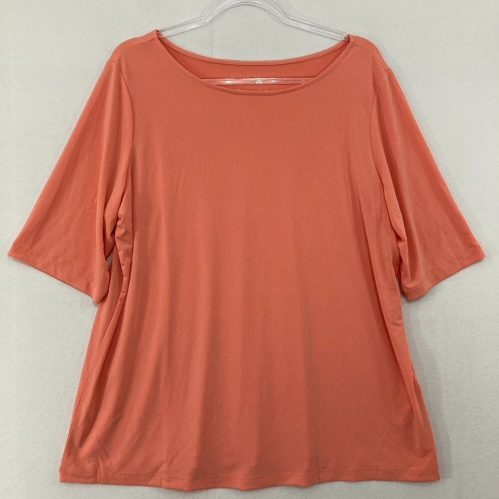 Susan Graver Top size Large Orange Stretch Liquid Knit Essential Comfy Casual
